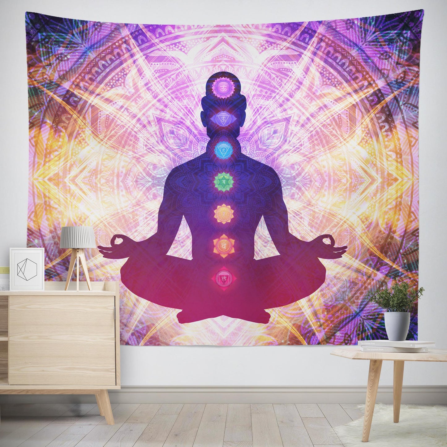 Vibrant chakra energy meditation wall tapestry 