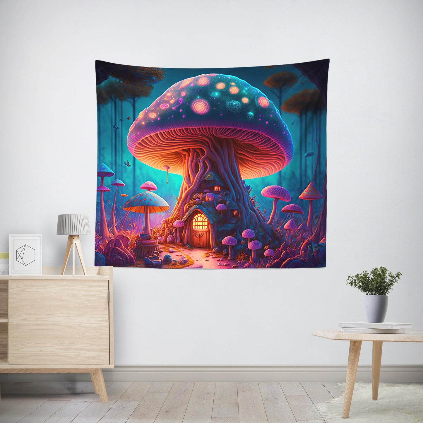 Fantasy Magic Mushroom House Tapestry