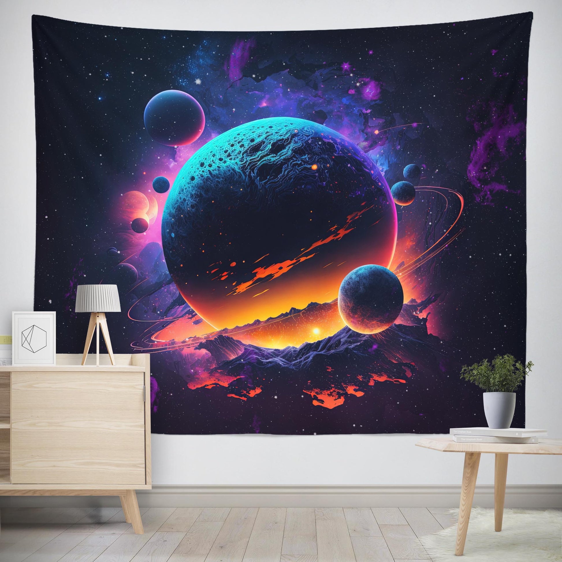 cosmic space planets wall tapestry decor 
