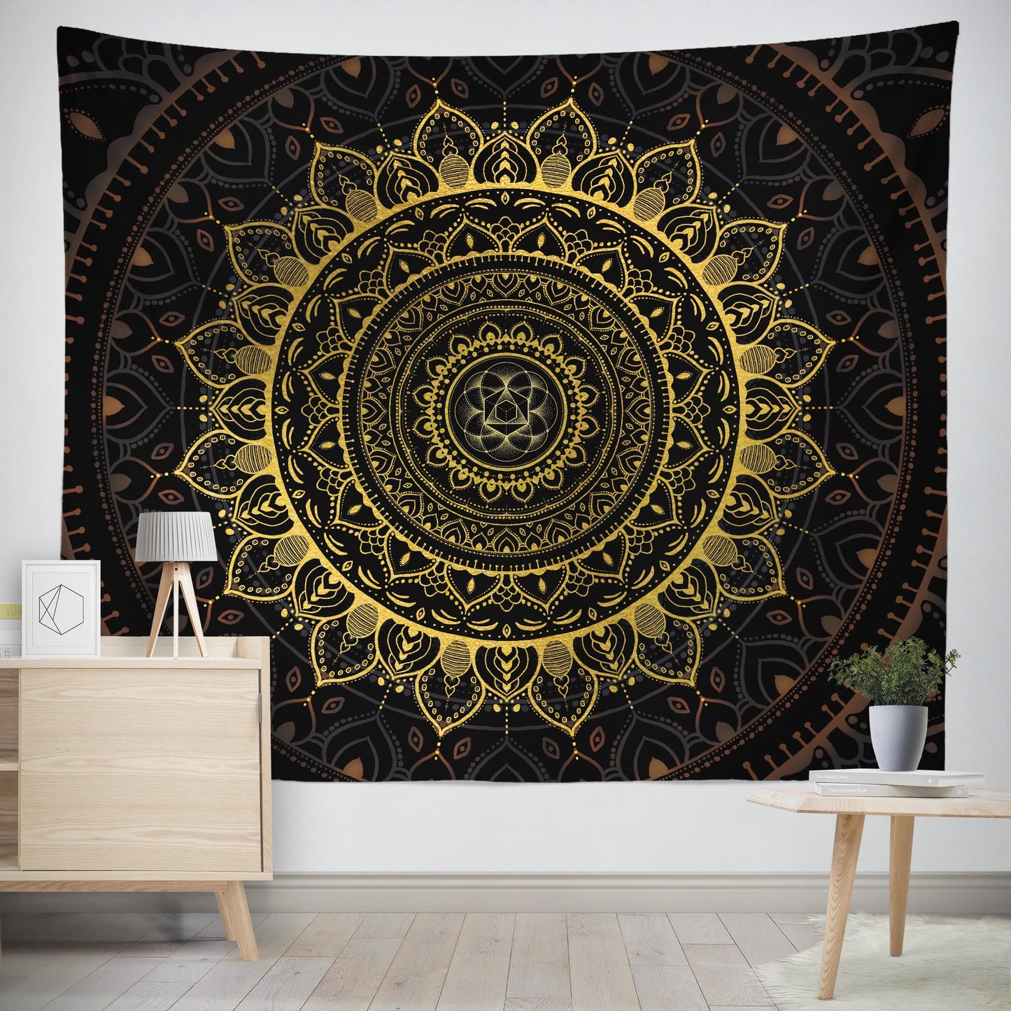 Trippy gold mandala wall tapestry extra large