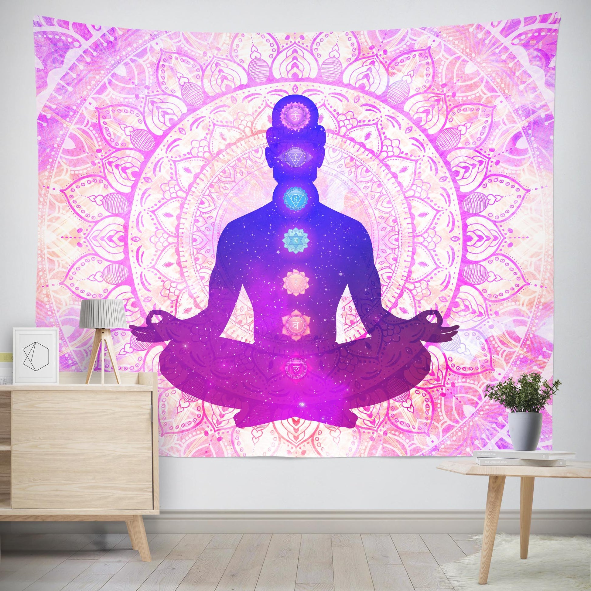 Extra large pink mandala chakra meditation wall art tapestry