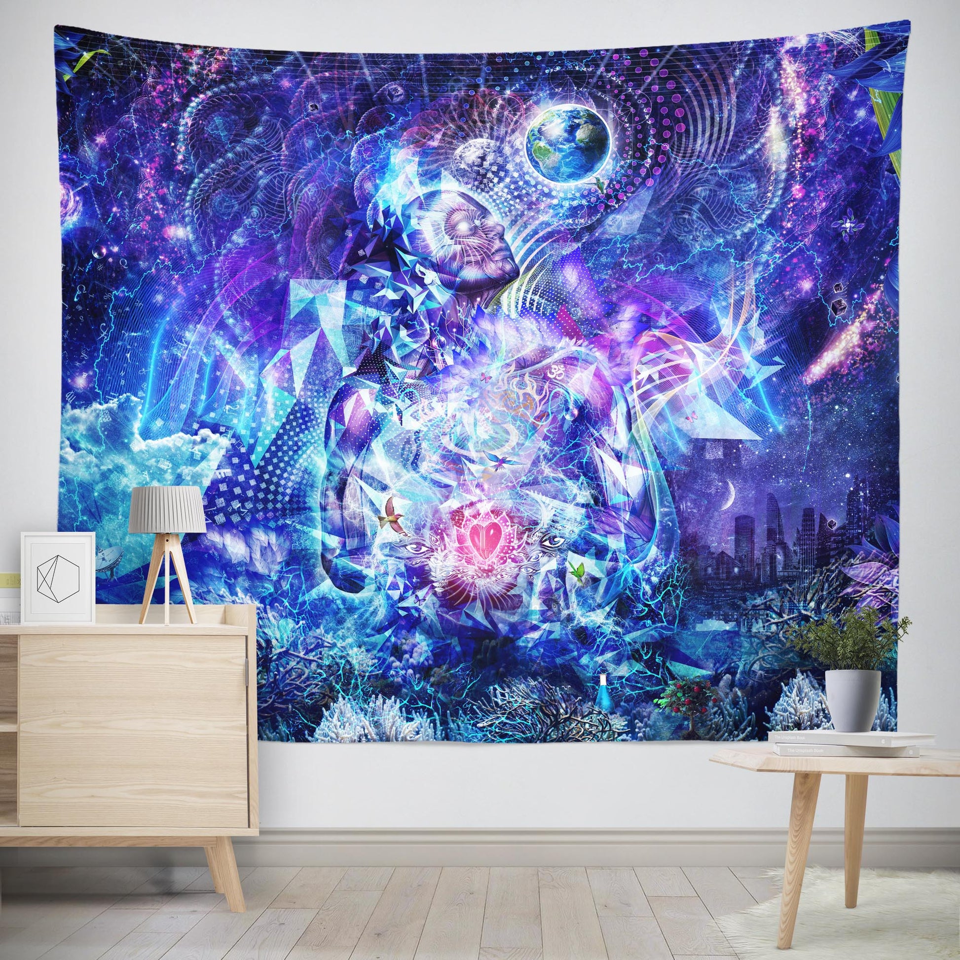 Extra large trippy wall tapestry of transcending man by Cameron Gray