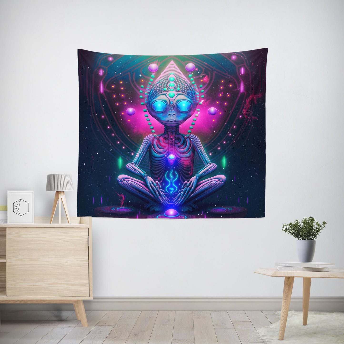 Trippy Meditating Alien Tapestry