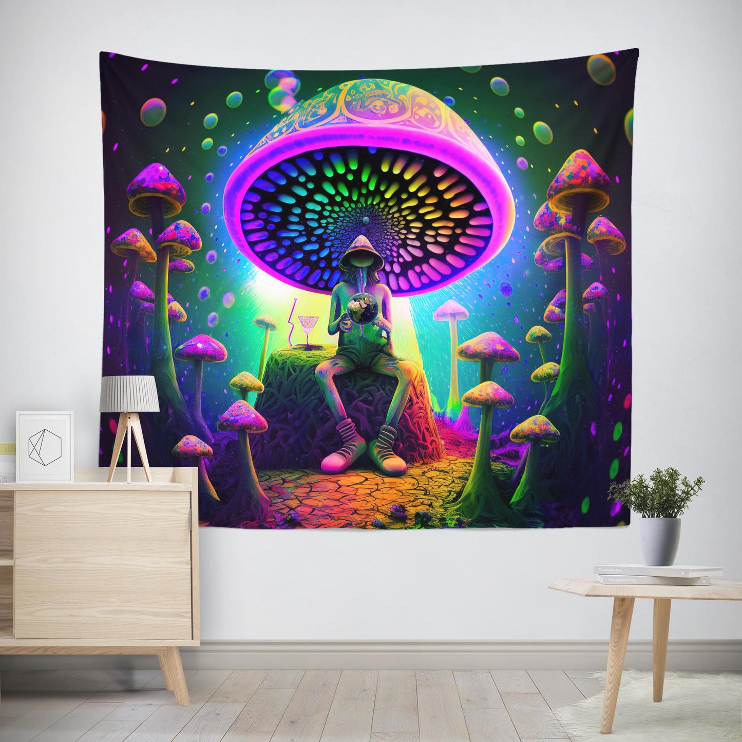Trippy Magic Mushroom Man Tapestry