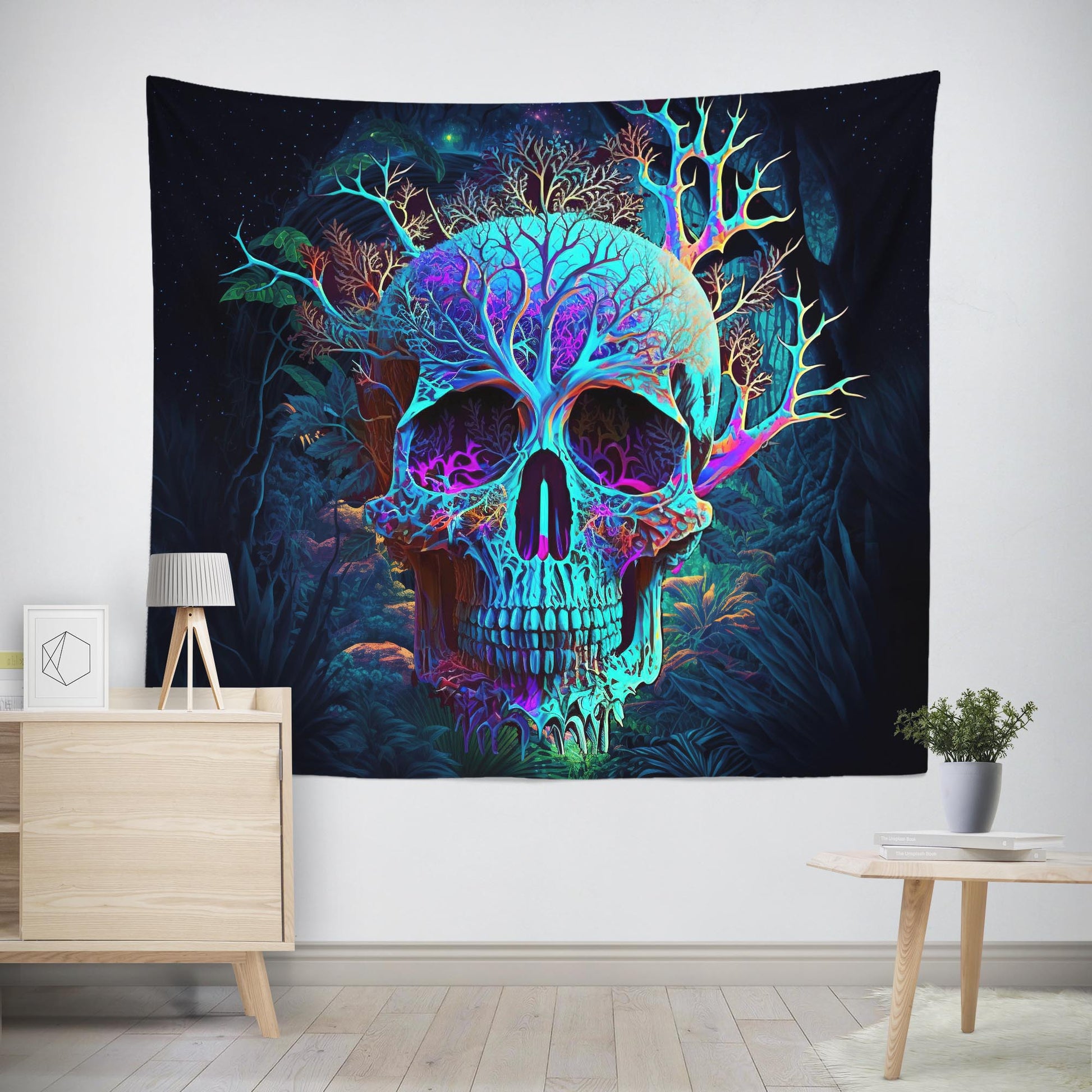stoner tapestry skull jungle