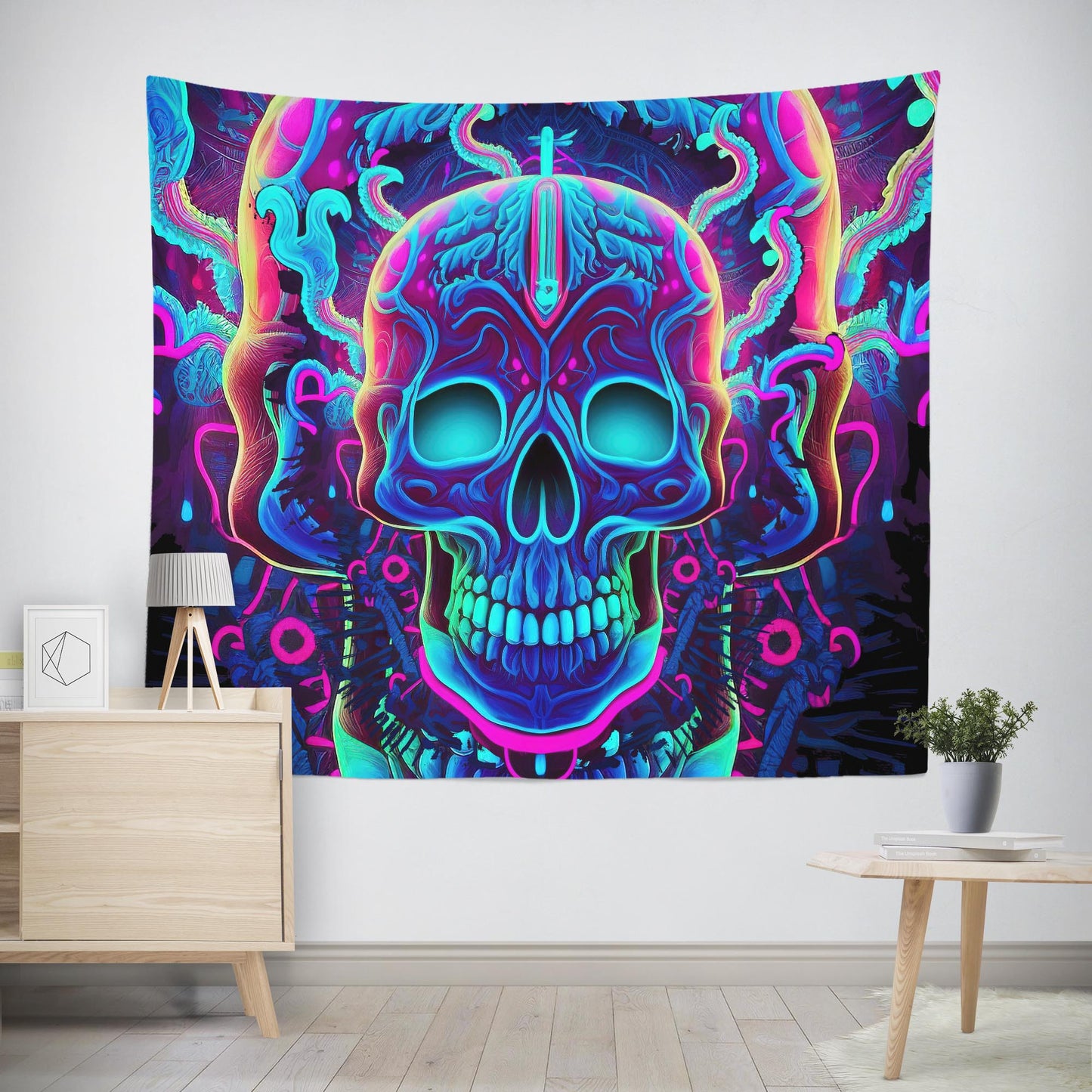 gifts for stoners wall decor hanging tapestry neon skull
