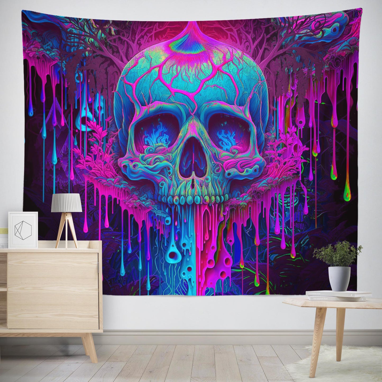 trippy psychedelic skull tapestry wall hanging decor for stoner gift ideas