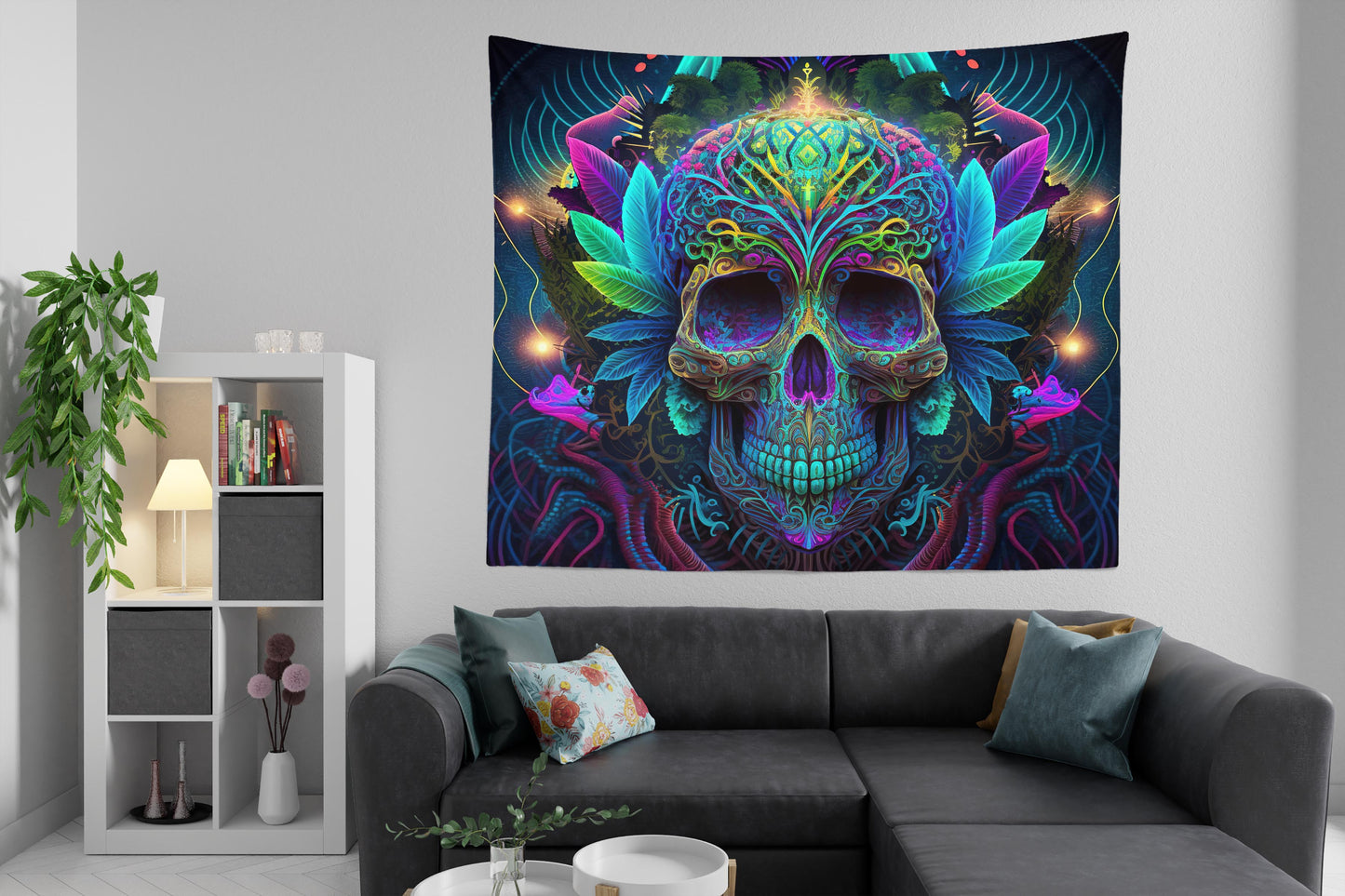 psychedelic skull wall decor hanging tapestry stoner gifts