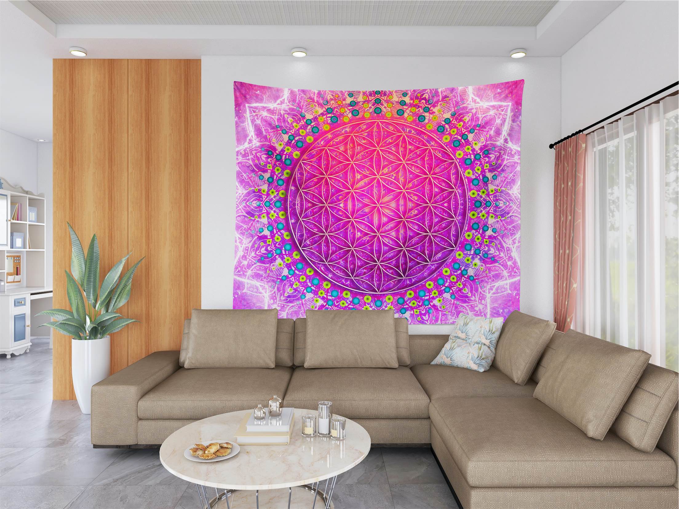 Purple Plum & Bow Medallion Mandala Hippie Tapestry Bohemian Wall