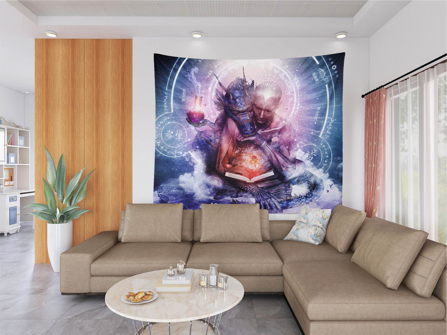 Extra Large trippy chinese dragon wall tapestry in living room